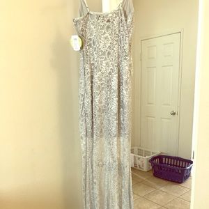 Long silver slit dress